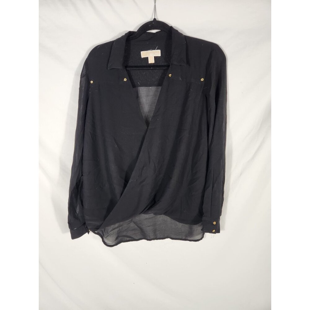 Micheal Kors Womens Tops Sheer Black Old Money Classic Blouson US/10